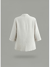 voordelige Overhemden-Dames katoenen linnen blazer comfortabel ademend zak casual effen kantoor straat casual dagelijks dragen enkelrijs omslag regular fit lange mouw bovenkleding geel roze abrikoos zomer lente