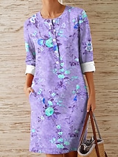  Dames Knielengte jurk Casual jurk Vintage Normale pasvorm Bloemig Grafisch Mouwloos V-hals blauw Blozend Roze Paars Groen Zomer Lente