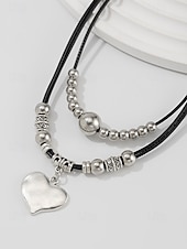 baratos Colar Feminino-Colar feminino boho com pingente duplo em liga metálica, estilo gargantilha com diversos charmes, perfeito para férias na praia, resorts de verão e uso casual no dia a dia.