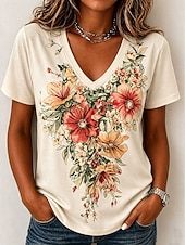 economico T-shirt floreale-Per donna Maglietta Stampato Floreale Grafico Elegante Classico Casual Manica Corta Scollo a V Top Regolari Casuale Quotidiano Blu Rosa Viola Verde Beige Estate Primavera
