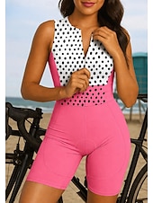 billiga Klädset för kvinnor-Dam Triathlondräkt Cykeltröja set Ärmlös Sommar Gul Rodnande Rosa Rubinrött Prickig Cykel 3D Tablett Torkar snabbt Snabb tork UV-Resistent Dragkedja fram sporter Kläder