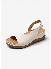 voordelige Platte Sandalen-Witte slingback sandalen voor dames - comfortabele sandalen met verstelbare gespsluiting, ideaal voor casual uitjes, zomerse stranddagen en dagelijks gebruik.