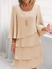 economico Abiti in chiffon-Per donna Mini Abito Vestito Casual Vestito in Chiffon Abito a Strati Elegante Moda Moderno All'aperto Vacanza Uscire Vestibilità comoda Semplice Mezza Manica Girocollo Rosa Rosso Cachi Estate