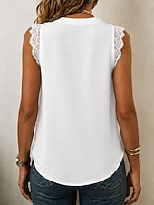 billiga Enkel tank-Dam Spetsskjorta Blus Chiffong toppar Lappverk Slät Elegant Semester Ärmlös V-hals Långa toppar Ledigt Vitt mönster Rodnande Rosa Grön Beige Sommar