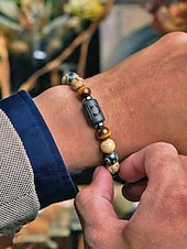 cheap Men's Jewelry-Men's Bohemian Style Natural Stone Bracelet with Zodiac Sign Pendant, Adjustable Elastic Beads, Ideal Gift, Beach Vacation and Casual Daily Wear