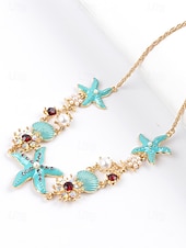 Χαμηλού Κόστους Γυναικείο Κολιέ-Γυναικείο κολιέ και βραχιόλι με μπλε και άσπρο αστερία από κράμα μποέμ, κοσμήματα διακοπών στην παραλία για ταξίδια, στυλ θέρετρου και καθημερινή casual ένδυση