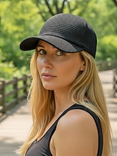 baratos Chapéus Femininos-Chapéu feminino boêmio em poliéster trançado, diversas cores, leve e com proteção solar, ideal para férias na praia, lazer ao ar livre e uso casual diário.