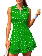 abordables Robe de tennis pour femmes-Femmes Géométrique À pois Robe de tennis tenue de sport Sans manches Floral Respirant Tennis Le golf Badminton Col Polo Col zippé Robe Noir avec blanc Jaune Rose Vêtements de tennis