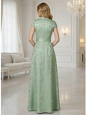 baratos Vestidos de Festa em A-Linha A Longo Vestido floral Vestidos de noite Elegante Vintage Floral Manga Curta Decote V Festa de Jardim Casamento Bolsos Jacquard com Laço(s)