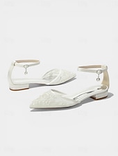 billiga Platta damskor-Women's Champagne Embroidered Ankle Strap Flats – Elegant Garden Party Dress Shoes