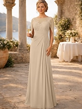 Недорогие Длина пола-Футляр В пол Свадебное платье для гостей Вечернее платье Платье для матери невесты Без рукавов Вырез под горло Элегантный стиль Свадебный гость Помолвка Шифон с Аппликации Рюши / сборки