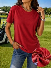 ieftine tricou simplu-tricou damă tricou cu sistem de absorbție a umezelii tricou de mătase elegant clasic mânecă scurtă guler rotund topuri obișnuite casual sport de plajă negru alb roz roșu bleumarin vară primăvară