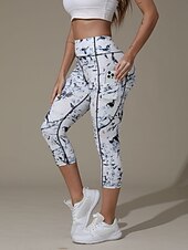 halpa Jooga-leggingsit ja sukkahousut-Naisten Pilates-housut Joogahousut Korkea vyötärö Rajaus Kuntosaliharjoitus Juoksu Kunto Leggingsit Alaosat Kukat Kasvit Musta Valkoinen Keltainen Urheilu Urheiluvaatteet Erittäin elastinen Tiukka