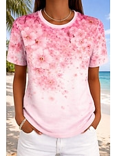ieftine tricou floral-Pentru femei Tricou Imprimeu Floral Grafic Plante Boemia Hawaiană Stilat Manșon scurt Stil Nautic Topuri obișnuite Casual Zilnic Albastru piscină Alb Roz Îmbujorat Trifoi Vară Primăvară
