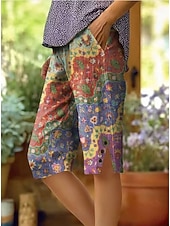 voordelige Grafische shorts-Dames Katoenen linnen shorts Capri broeken Vakantie Vintage oma-stijl aan de kust Knielengte Medium Taille Bloemig Grafisch Paisley Afdrukken Comfort Inelastisch Dagelijks Buiten Straat blauw