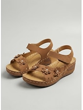 economico Sandali Piani-sandali con zeppa floreali marroni da donna - soletta morbida e ammortizzata, scarpe comode traspiranti con punta aperta, stile boho casual per passeggiate, viaggi, vacanze estive, attività