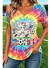  Women's T Shirt Print Graphic Animal Soccer Team Stylish Classic Casual Short Sleeve V Neck Regular Tops Casual Daily Blue Pink Red Orange Summer Spring