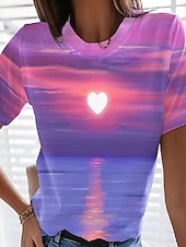abordables T-shirt Art &amp; Design-Femmes T-shirt Imprimé A Ombre Graphique Bohème Hawaïen Élégant Manche Courte Col ras du cou Hauts Réguliers Quotidien Bleu Rose Claire Violet Été Printemps