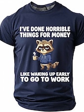 economico Magliette divertenti da uomo-Maglietta da uomo con stampa divertente di un procione "Ho fatto cose orribili per soldi", maniche corte, girocollo, procione stanco che beve caffè, umorismo da ufficio, regalo sarcastico per
