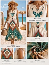economico Abiti casual-Per donna Abito Midi Abito Estivo Vacanza Spiaggia Vestibilità regolare Floreale Senza Maniche Scollo a V Blu Bianco Verde Estate Primavera