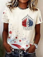  Amerikaanse onafhankelijkheidsdag Dames T-shirt Afdrukken Grafisch Vlag Brief Vintage Modieus Stijlvol Korte mouw Strakke ronde hals Normale tops Casual Dagelijks Weekend blauw Rood Beige Zomer Lente