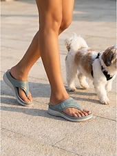 cheap Comfort Sandals-Women's Green Arch Support Flip Flop Sandals – Comfortable Cushioned Wedge Thong Sandals, Lightweight Casual Summer Shoes for Walking, Beach, Travel &amp; Daily Wear