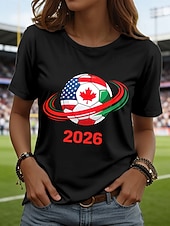  Mujer Camiseta Estampado Graphic Equipo de fútbol Elegante Clásico Casual Manga Corta Cuello Barco Tops regulares Diario Azul Piscina Negro Blanco Rojo Verano Primavera