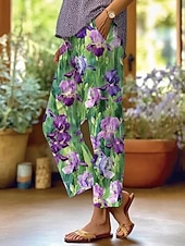 preiswerte Grafikhosen-Damen Freizeithose Hosen Hose Gerade Urlaub Mode Streetwear Volle Länge Mittlere Taille Blumen Grafik Tasche Elastischer Bund Druck Bequem Komfort Atmungsaktivität Unelastisch Täglich Outdoor