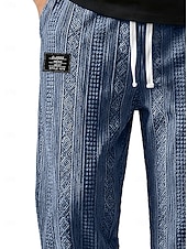 billiga lediga byxor-Herr Långbyxor Casual byxor Säckiga byxor Texturerade byxor Jacquard Snörning Rakt ben Slät Komfort Fullängd Ledigt Dagligen Utomhus Semester Mode Blå Svart Microelastisk