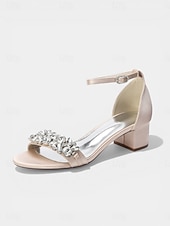 voordelige Hakken Sandalen-Damessandalen met dikke hak en nude strass-steentjes - elegante cocktailschoenen met enkelbandje