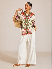 halpa Kukalliset paidat-Havaijilainen palmukuvioinen ilmava pellavakuvioinen kukkakuvioinen paita