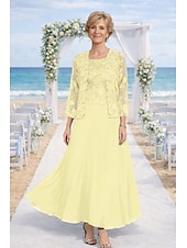 preiswerte Mamas Kleidersets-Zweiteilig Kleid-Sets Knöchellänge Kleid für Hochzeitsgäste Brautmutterkleid Langarm Rundhalsausschnitt Elegant Hochzeitsgast Kirche Chiffon mit Spitze Stickerei