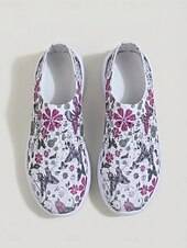 cheap Women's Sneakers-Women's Purple Butterfly Floral Print Sneakers, Breathable Knit Rhinestone Slip On Shoes, Comfortable Casual Walking Shoes for Daily, Vacation &amp; Weekend
