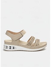 economico Sandali Piani-sandali da donna con cuscino d'aria impreziositi da strass - scarpe comode aperte con velcro regolabili per abbigliamento casual e outdoor
