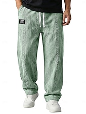 billiga lediga byxor-Herr Långbyxor Casual byxor Säckiga byxor Texturerade byxor Jacquard Snörning Rakt ben Slät Komfort Fullängd Ledigt Dagligen Utomhus Semester Mode Blå Svart Microelastisk