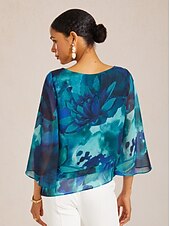 economico camicie, top e camicette-Top a strati in chiffon con fantasia Ocean Bloom