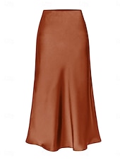 economico Gonne Formali-Per donna Gonne in raso Elegante Moda Midi Vita Alta Gonne Semplice Con Spacco Micro-elastico Feste Data Nero Champagne Marrone Verde Estate