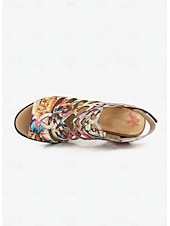 billige Hælte sandaler-oransje damesandaler med blomstertrykk og lav hæl, komfort, myk polstret innersåle, pustende åpen tå-design for modne kvinner, reiser, daglige turgåing og sommerbruk