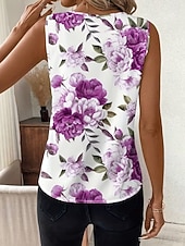 billige Grafisk tank-Women's Tank Top Floral Graphic Plants Elegant Vintage Stylish Sleeveless V Neck Regular Tops Beach Wedding Casual Daily White Light Pink Light Purple Orange Summer Spring