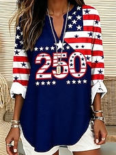  Ημέρα Αμερικανικής Ανεξαρτησίας Γυναικεία Μπλούζα Στάμπα Σημαία Βίντατζ Στυλάτο Καθημερινό Μακρυμάνικο Λαιμόκοψη V Κανονικά μπλουζάκια Causal Καθημερινά Θαλασσί Ρουμπίνι Καλοκαίρι Άνοιξη