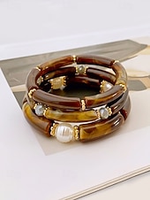 billige Damearmbånd-Bohemsk 3-delt armbåndssett i akryl for kvinner, elastiske, stabelbare armbånd, perfekt for strandferie, hverdagsbruk og sommertilbehør