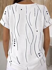  Női Gofris póló Textúrált kötött topok Póló Színes Nyomtatott Grafika Mértani Szüret Stílusos Klasszikus Rövid ujjú Terített nyak Kerek Hosszú felsők Hétköznapi Napi Medence Fehér Arcpír rózsaszín