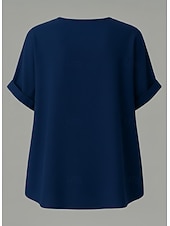  Жен. Рубашка Смешанная хлопковая ткань Льняная рубашка Бохо Рубашка Сплошной цвет Полотняное плетение Винтаж Стиль С короткими рукавами V-образный вырез Длинные топы