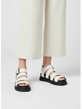 cheap Gladiator Sandals-Women's White Buckled Strappy Sandals – Casual Sporty Flat Shoes for Daily Walking, Travel, and Summer Outings