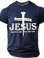  Jesus Cross The Way Truth Life Men's Religious Christian Spiritual T Shirt Graphic Crew Neck Short Sleeve Church Worship Gift for Believers Designer Clothing Apparel
