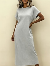 preiswerte Weißes Kleid-Damen Midikleid Freizeitkleid T-Shirt-Kleid Mode Klassisch Modern Täglich Urlaub Normale Passform Einfach Kurzarm Rundhalsausschnitt Schwarz Braun Hellgrau Grau Sommer Frühling