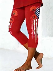  Mujer Chinos Polainas Vacaciones Moda Ropa de calle Capris Alta cinturaPantsDía de la Independencia Americana Floral Graphic Bandera estadounidense Estampado Comodidad Suave Cómodo Elástico Diario