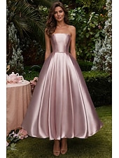 preiswerte Cocktailkleider-Ballkleid A-Linie Knöchellänge Cocktailkleider Partykleider Elegant Vintage Langarm Schulterfrei Hochzeit Formell Abnehmbar Satin mit Schal