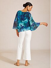 economico camicie, top e camicette-Top a strati in chiffon con fantasia Ocean Bloom