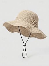 billiga Kvinnors hattar-Dam bohemisk sommarhatt, andningsbar polyester, 3D-blomdekoration, flerfärgad, solhatt med brett brätte för strandsemester, vardagskläder